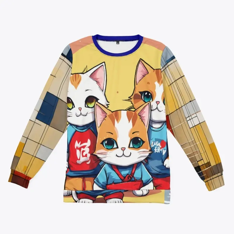 All-Over Print Cat Crewneck Sweatshirt